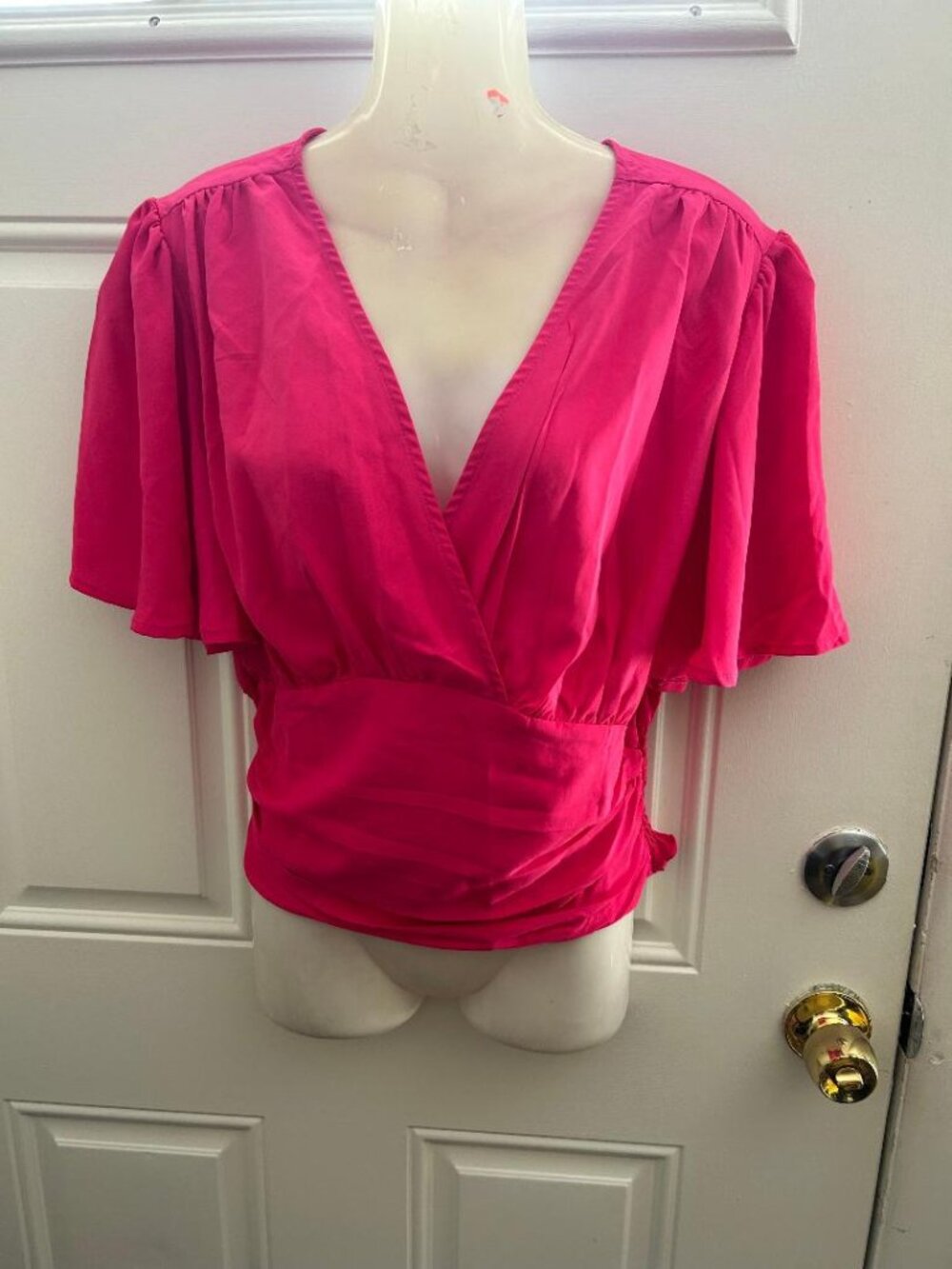 Hot Pink Pullover Short Sleeve Top - Elastic Waist Size Medium NWT
